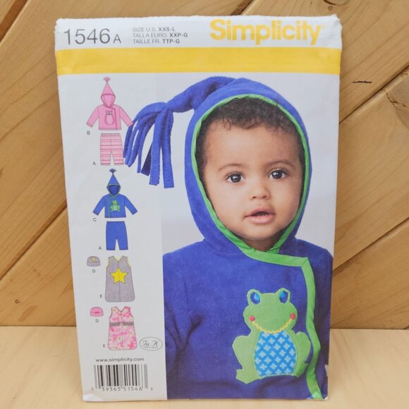 Simplicity 1546 Baby's Knit Outfit Sewing Pattern XXS-S Pants Jacket Hat Sack - Picture 1 of 4